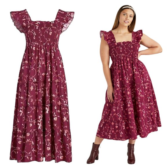 Hill House Dresses & Skirts - HILL HOUSE Ellie Nap Dress XS Burgundy Botanical NEW